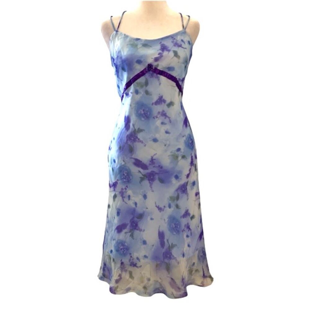 Vintage 90s A Fortiori Fairy Floral Periwinkle Midi Dress